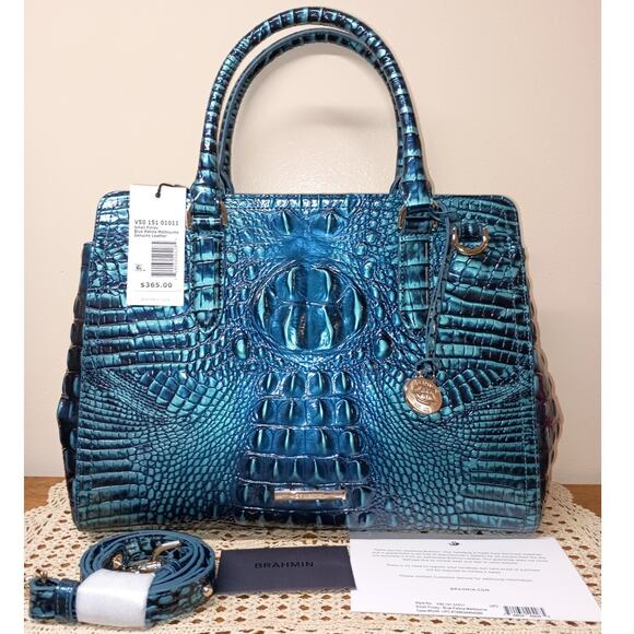 NWT BRAHMIN Melbourne Collection Blue Patina Small Finley Carryall Satchel Bag - Picture 1 of 9